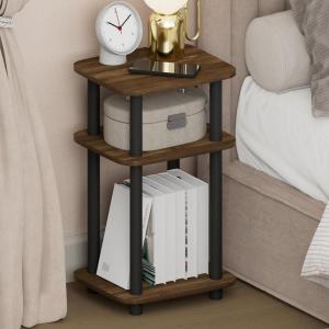 Furinno Turn-N-Tube Night Stand, 2-Tier Oval Nightstand with Wheels, Round Corner Side Table, End Table with Open Shelf, Toolless Assembly, for Living Room, Bedroom, Espresso(Columbia Walnut/Black)