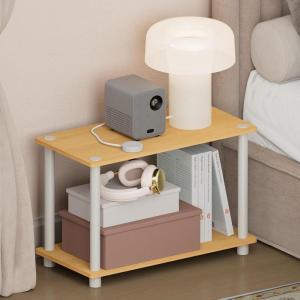 Furinno Turn-N-Tube Night Stand, Rectangle Nightstand with Open Shelf, Toolless Assembly Side Table, End Table, for Living Room, Bedroom, Beech
