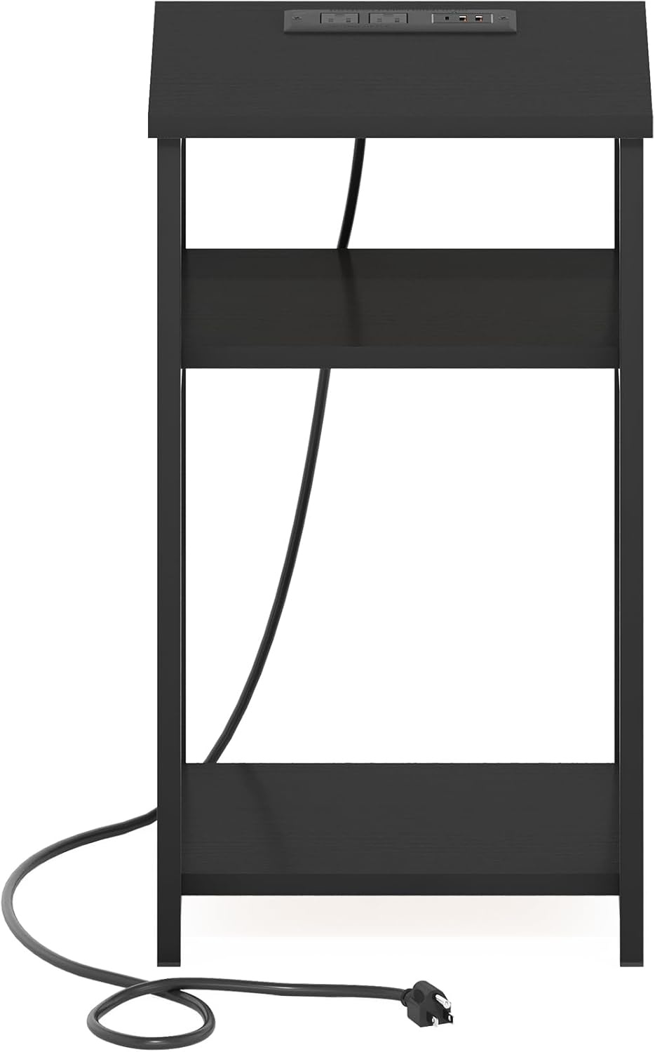 image:imageFurinno Moretti 3Tier Black End Table with Charging Station Metal Frame Side Table with USB and TypeC Charging Port Night Stand Bedside Table for Living Room Bedroom Dark AmericanoDark Americano