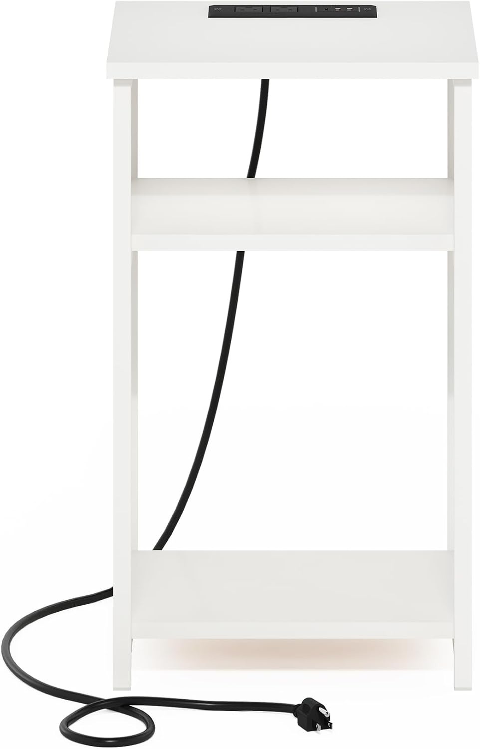 image:imageFurinno Moretti 3Tier Black End Table with Charging Station Metal Frame Side Table with USB and TypeC Charging Port Night Stand Bedside Table for Living Room Bedroom Dark AmericanoPlain WhiteWhite