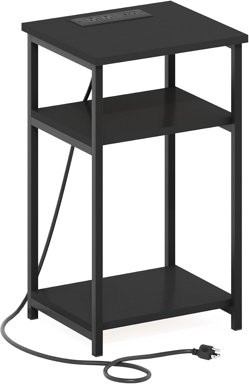 image:imageFurinno Moretti 3Tier Black End Table with Charging Station Metal Frame Side Table with USB and TypeC Charging Port Night Stand Bedside Table for Living Room Bedroom Dark AmericanoDark Americano