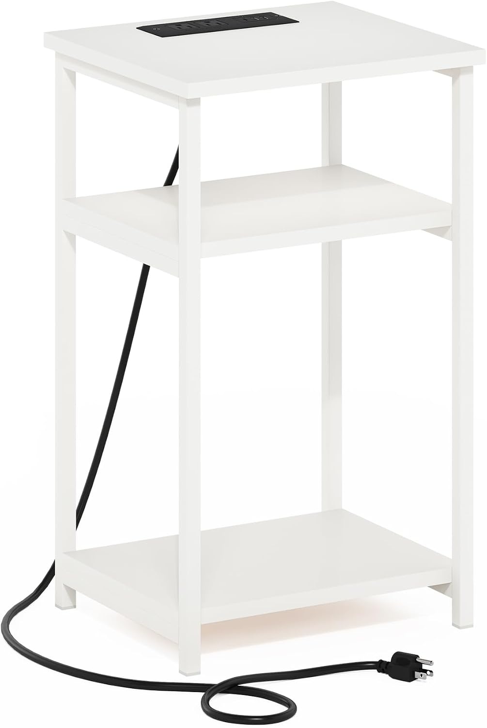 image:imageFurinno Moretti 3Tier Black End Table with Charging Station Metal Frame Side Table with USB and TypeC Charging Port Night Stand Bedside Table for Living Room Bedroom Dark AmericanoPlain WhiteWhite