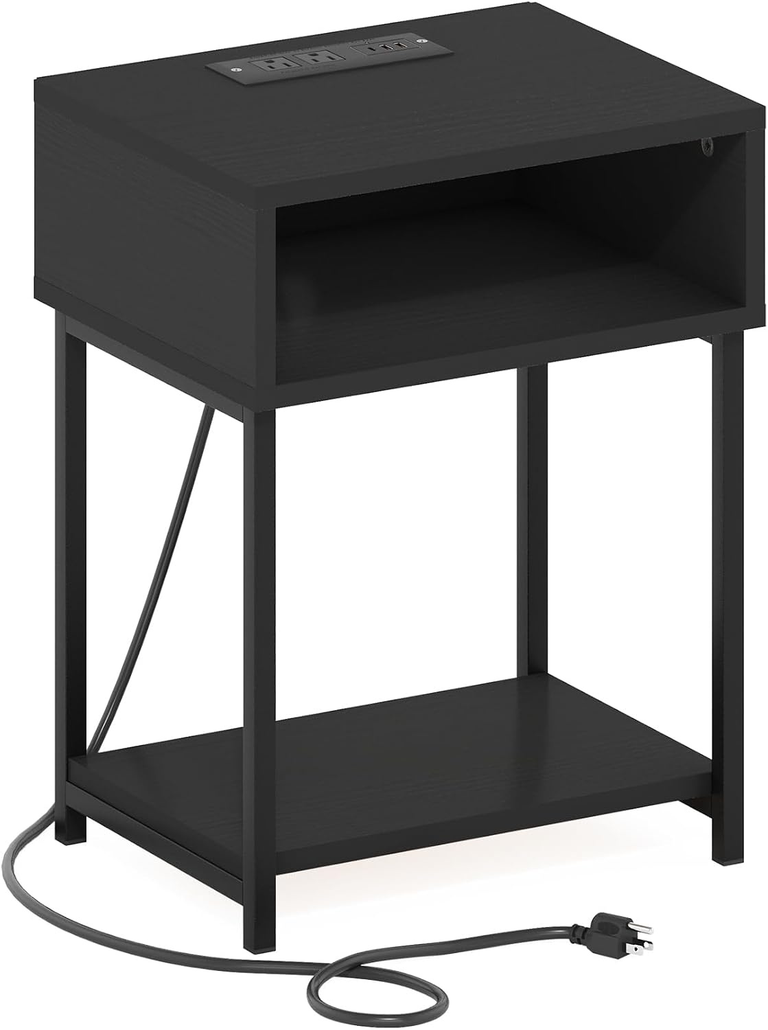 image:imageFurinno Moretti 3Tier Oak End Table with Charging Station Metal Frame Side Table with USB and TypeC Charging Port Night Stand Bedside Table for Living Room Bedroom Natural OakDark Americano
