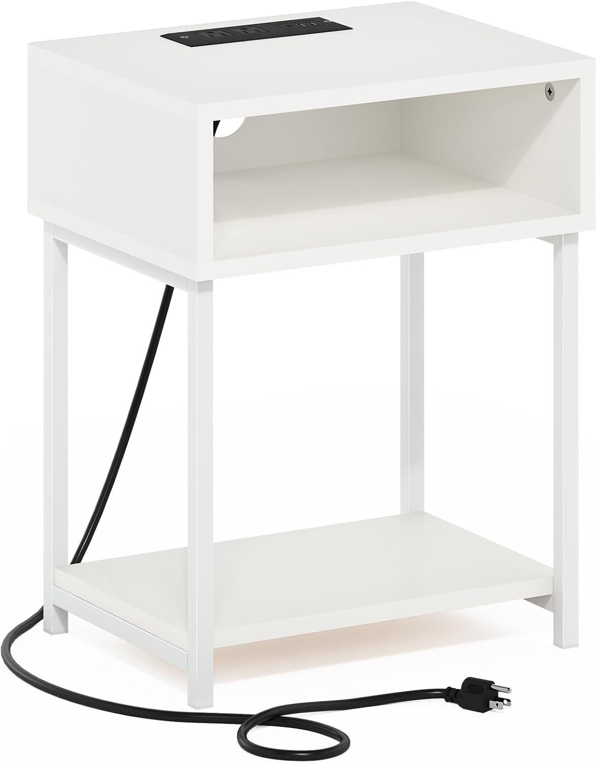 image:imageFurinno Moretti 3Tier Oak End Table with Charging Station Metal Frame Side Table with USB and TypeC Charging Port Night Stand Bedside Table for Living Room Bedroom Natural OakPlain WhiteWhite