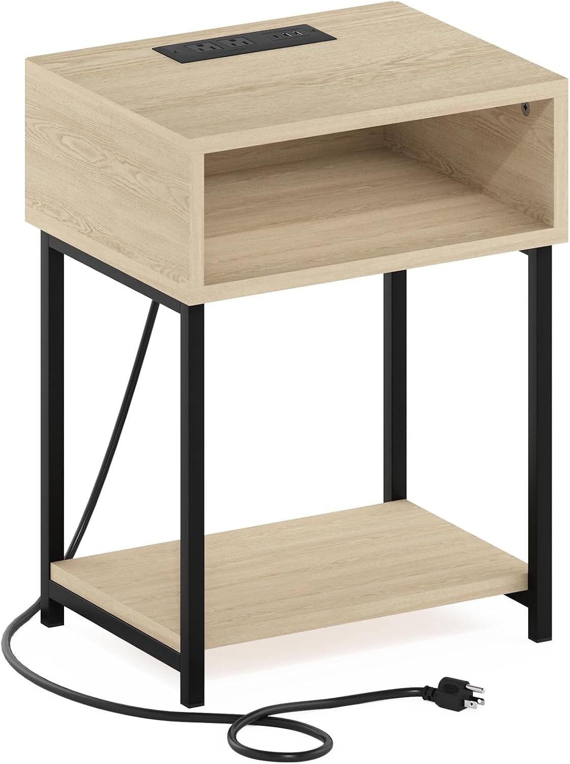 image:imageFurinno Moretti 3Tier Oak End Table with Charging Station Metal Frame Side Table with USB and TypeC Charging Port Night Stand Bedside Table for Living Room Bedroom Natural OakNatural Oak