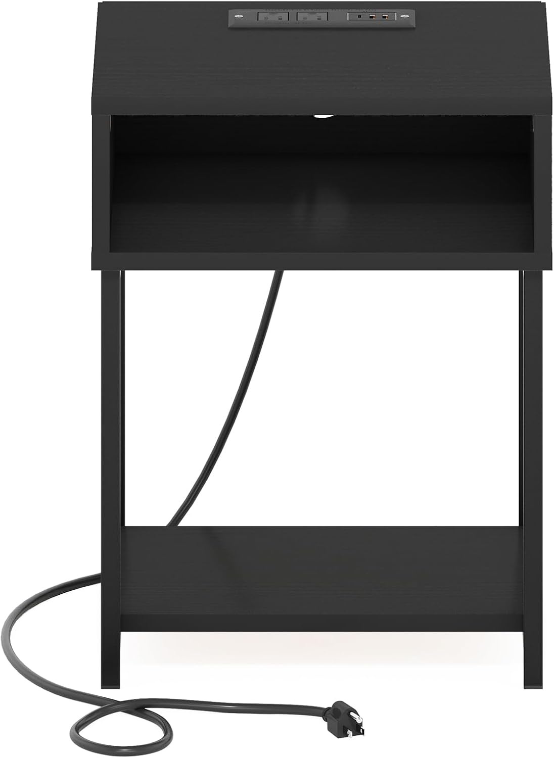 image:imageFurinno Moretti 3Tier Oak End Table with Charging Station Metal Frame Side Table with USB and TypeC Charging Port Night Stand Bedside Table for Living Room Bedroom Natural OakDark Americano