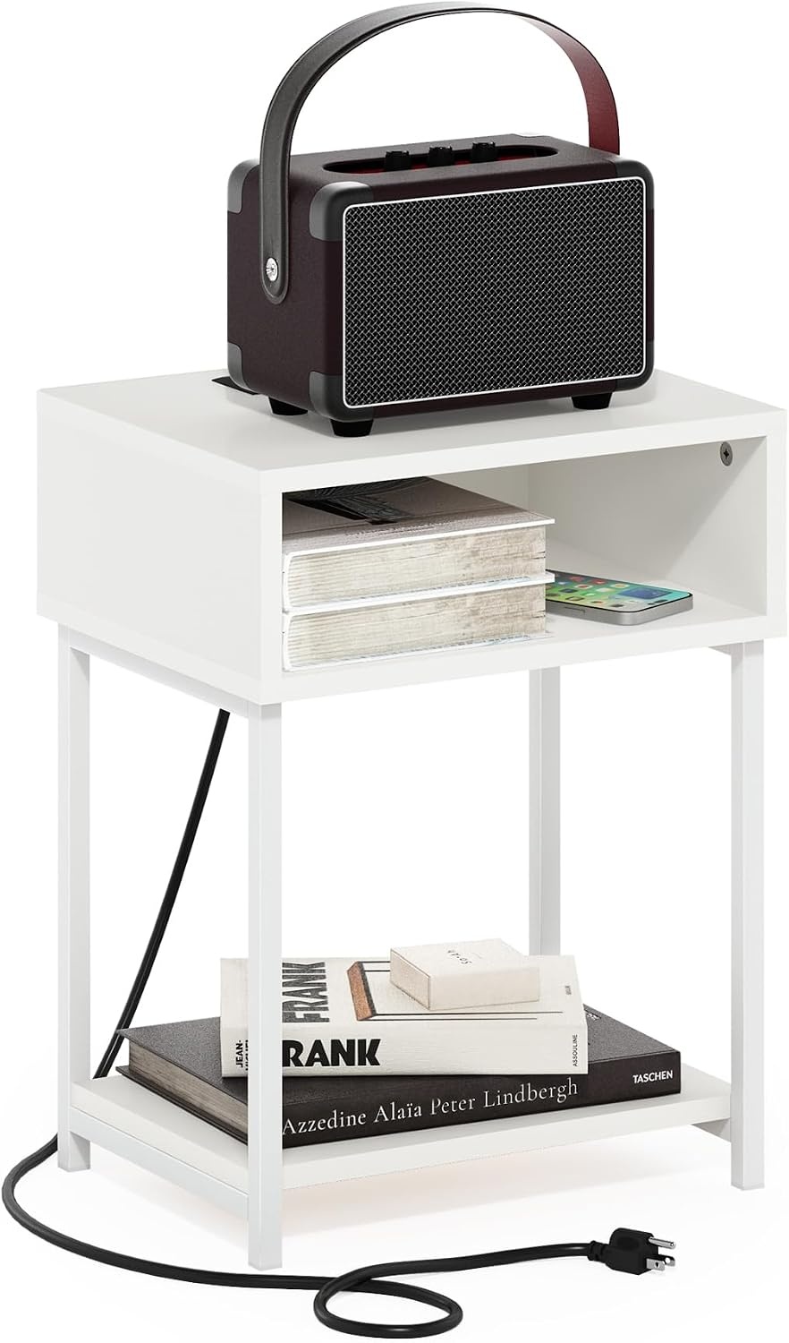 image:imageFurinno Moretti 3Tier Oak End Table with Charging Station Metal Frame Side Table with USB and TypeC Charging Port Night Stand Bedside Table for Living Room Bedroom Natural OakPlain WhiteWhite