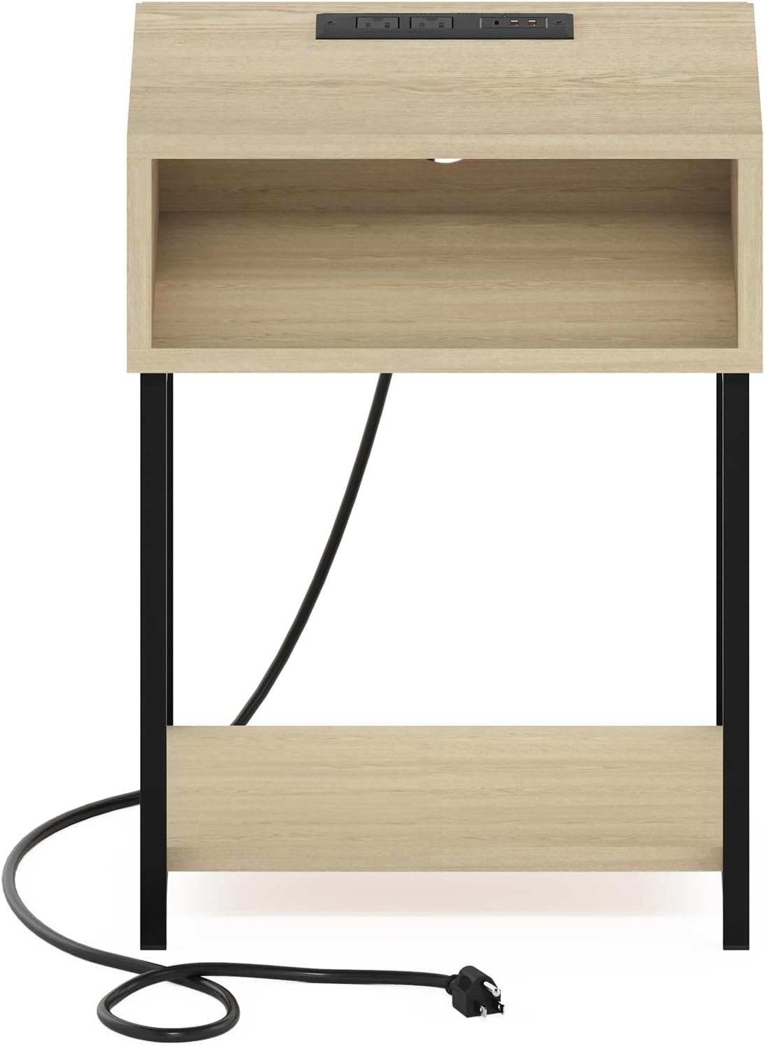 image:imageFurinno Moretti 3Tier Oak End Table with Charging Station Metal Frame Side Table with USB and TypeC Charging Port Night Stand Bedside Table for Living Room Bedroom Natural OakNatural Oak