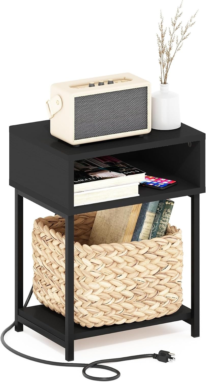 image:imageFurinno Moretti 3Tier Oak End Table with Charging Station Metal Frame Side Table with USB and TypeC Charging Port Night Stand Bedside Table for Living Room Bedroom Natural OakDark Americano