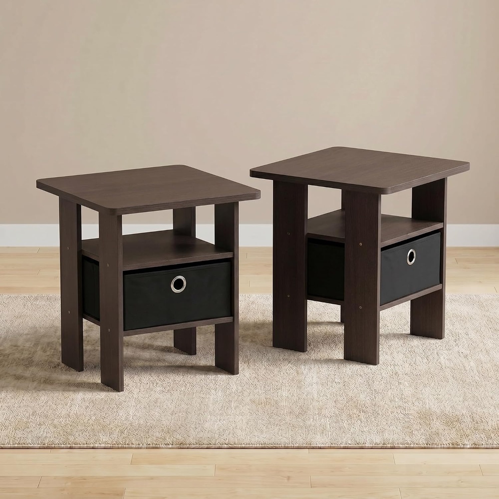 image:imageFurinno Andrey Side Table Set of 2 2Tier Grey End Table Open Shelf Night Stand with Storage Bin Nightstand for Living Room Bedroom Home Office Grey OakDark BrownBlack