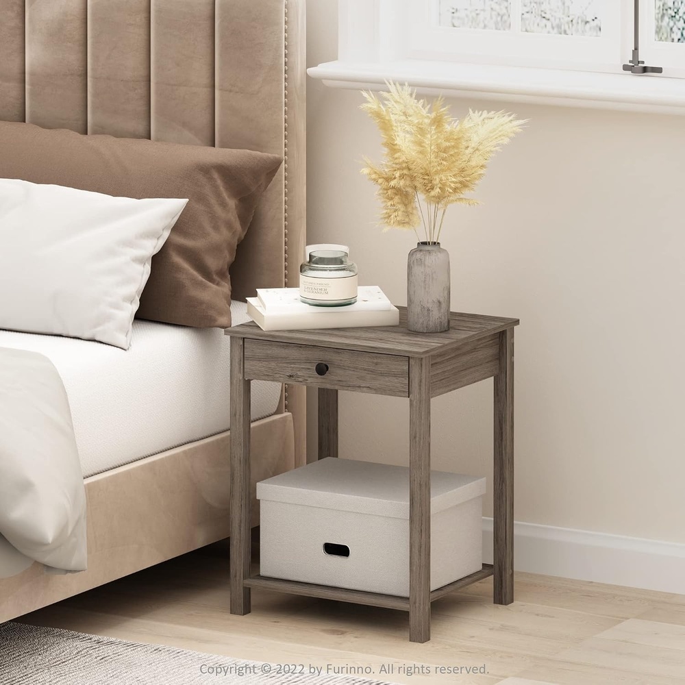 image:imageFurinno Classic Side Table 2Tier Modern End Table with Small Drawer and Open Shelf Night Stand Bedside Table for Living Room Bedroom Dark AmericanoRustic Oak