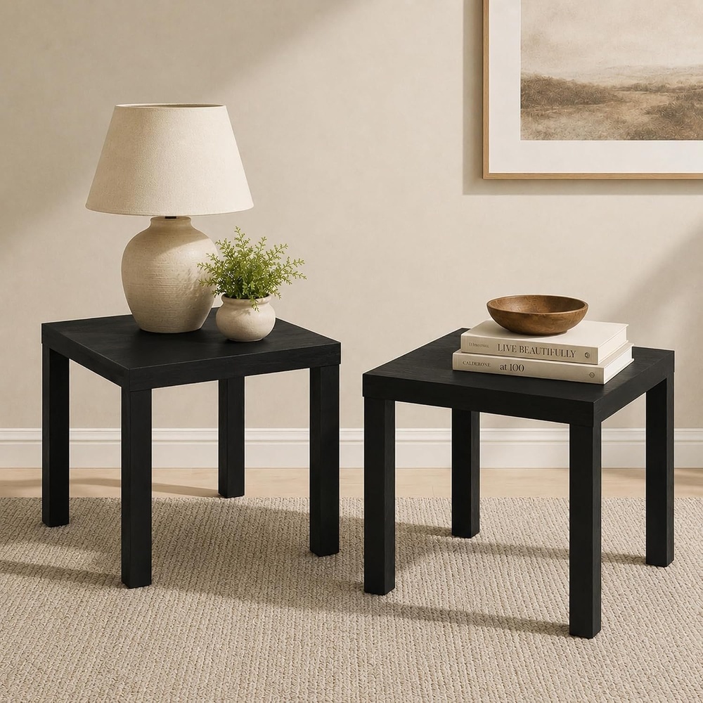 image:imageFurinno Classic Toolless Assembly Square Side Table Set of 2 Rustic Brown End Table with 18 Thick Tabletop Night Stand Bedside Table for Living Room Bedroom Amber OakClassic Black