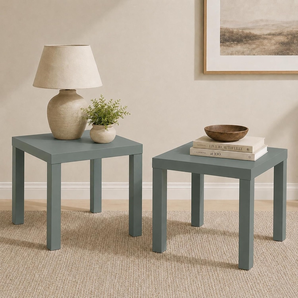 image:imageFurinno Classic Toolless Assembly Square Side Table Set of 2 Rustic Brown End Table with 18 Thick Tabletop Night Stand Bedside Table for Living Room Bedroom Amber OakLight Sage
