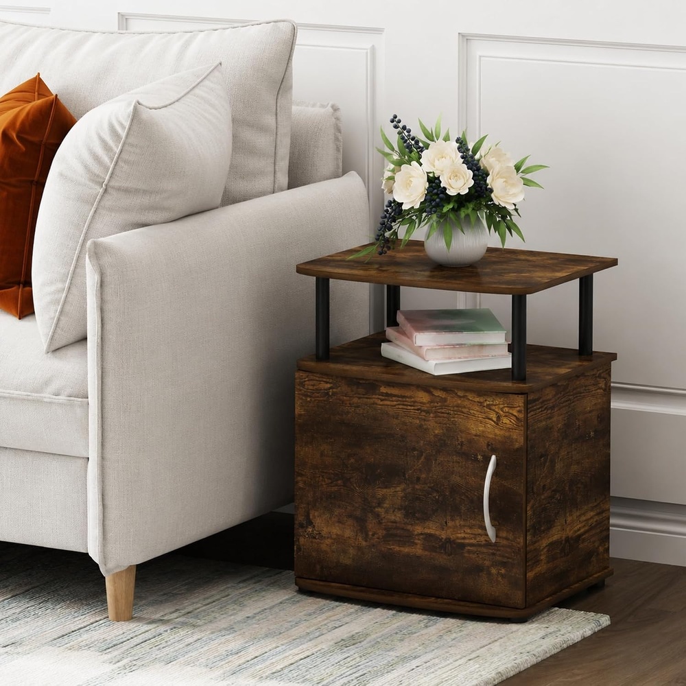 image:imageFurinno Jaya 2Tier Side Table Grey Closed Storage End Table Night Stand Bedside Table for Living Room Bedroom Home Office Grey OakBlackAmber OakBlack