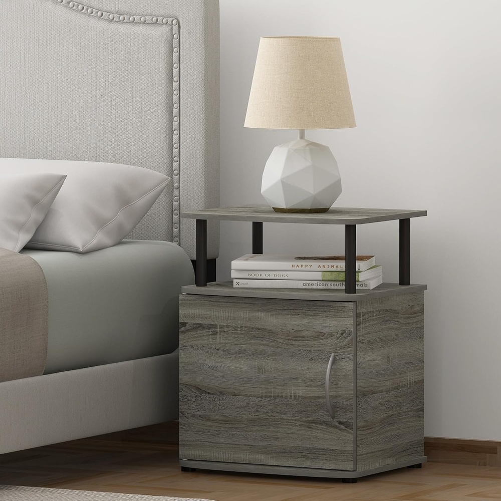 image:imageFurinno Jaya 2Tier Side Table Grey Closed Storage End Table Night Stand Bedside Table for Living Room Bedroom Home Office Grey OakBlackGrey OakBlack
