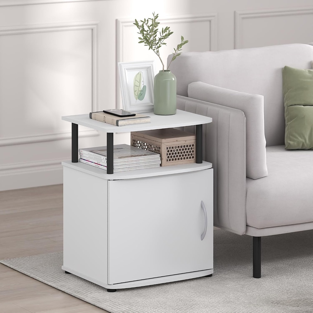 image:imageFurinno Jaya 2Tier Side Table Grey Closed Storage End Table Night Stand Bedside Table for Living Room Bedroom Home Office Grey OakBlackPlain WhiteBlack