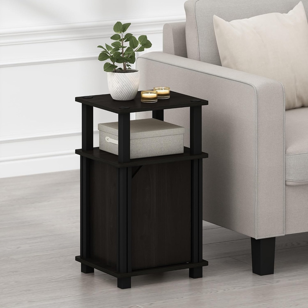 image:imageFurinno Just 3Tier Side Table Grey Closed Storage End Table Night Stand Bedside Table for Living Room Bedroom Home Office French OakBlackBlack EspressoBlack