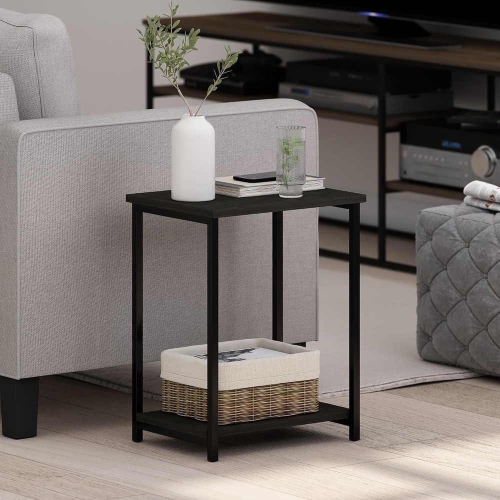 image:imageFurinno Simplistic Side Table 2Tier Rustic Brown End Table with Metal Frame Open Shelf Night Stand Bedside Table Easy Assembly for Living Room Bedroom Amber OakBlack Espresso