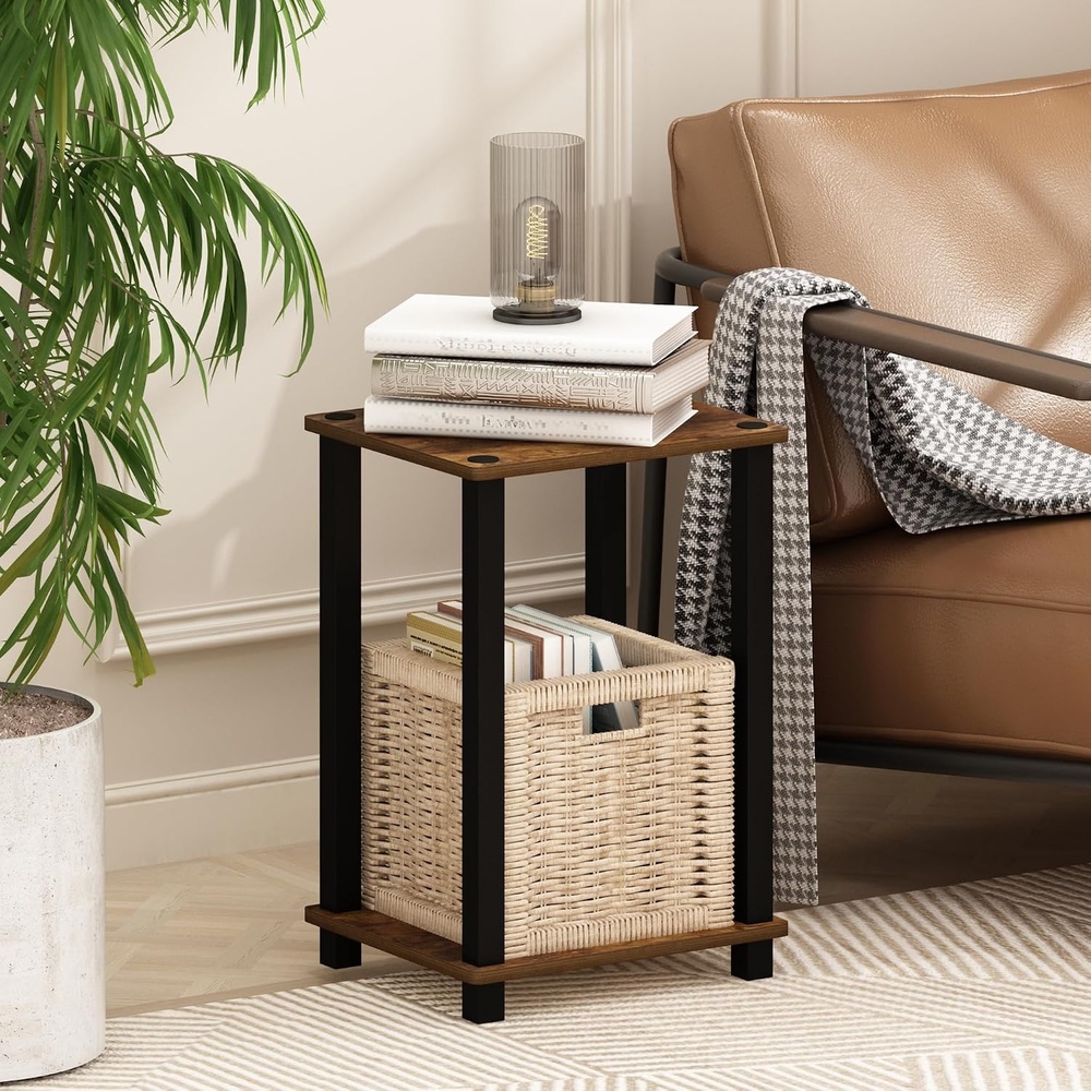 image:imageFurinno Simplistic Toolless Assembly Side Table White 2Tier End Table Open Shelf Night Stand Bedside Table for Living Room Bedroom Home Office Plain WhiteWhiteAmber OakBlack