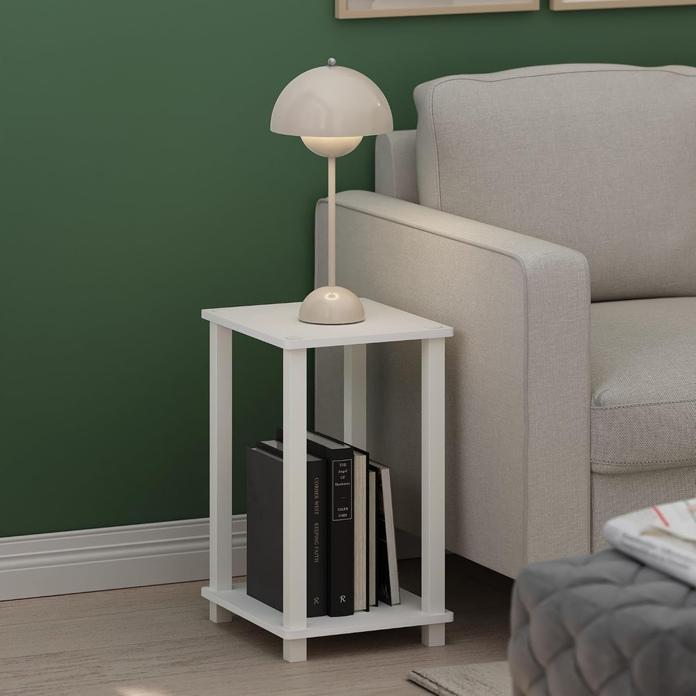 image:imageFurinno Simplistic Toolless Assembly Side Table White 2Tier End Table Open Shelf Night Stand Bedside Table for Living Room Bedroom Home Office Plain WhiteWhitePlain WhiteWhite