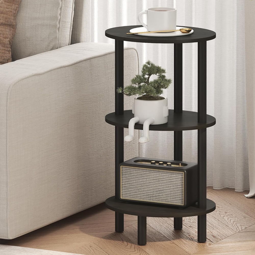 image:imageFurinno TurnNTube 3Tier Oval Side Table Rustic Brown End Table Night Stand Bedside Table for Living Room Bedroom Amber OakBlackBlack EspressoBlack