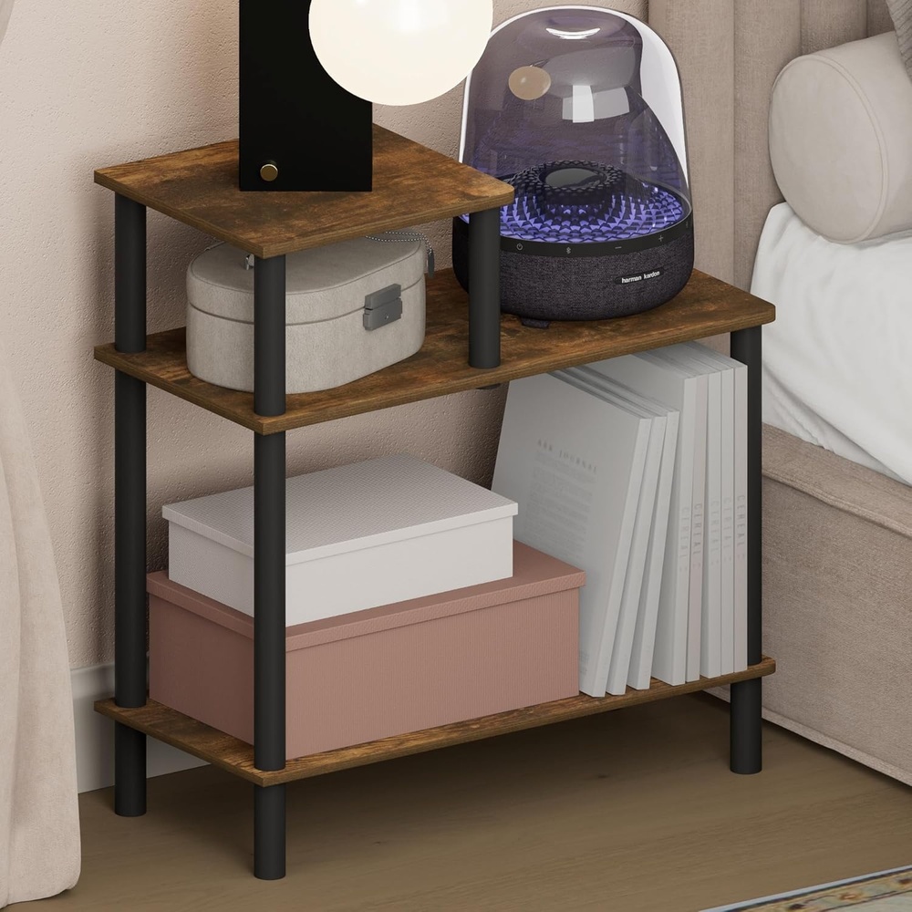 image:imageFurinno TurnNTube Night Stand 3Tier Rectangle Nightstand with Open Shelf Toolless Assembly Side Table End Table for Living Room Bedroom Amber PineAmber PineBlack