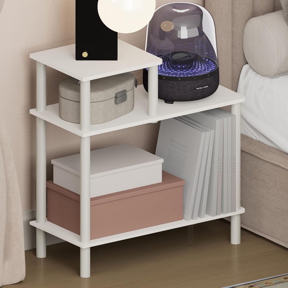 image:imageFurinno TurnNTube Night Stand 3Tier Rectangle Nightstand with Open Shelf Toolless Assembly Side Table End Table for Living Room Bedroom Amber PineWhiteWhite