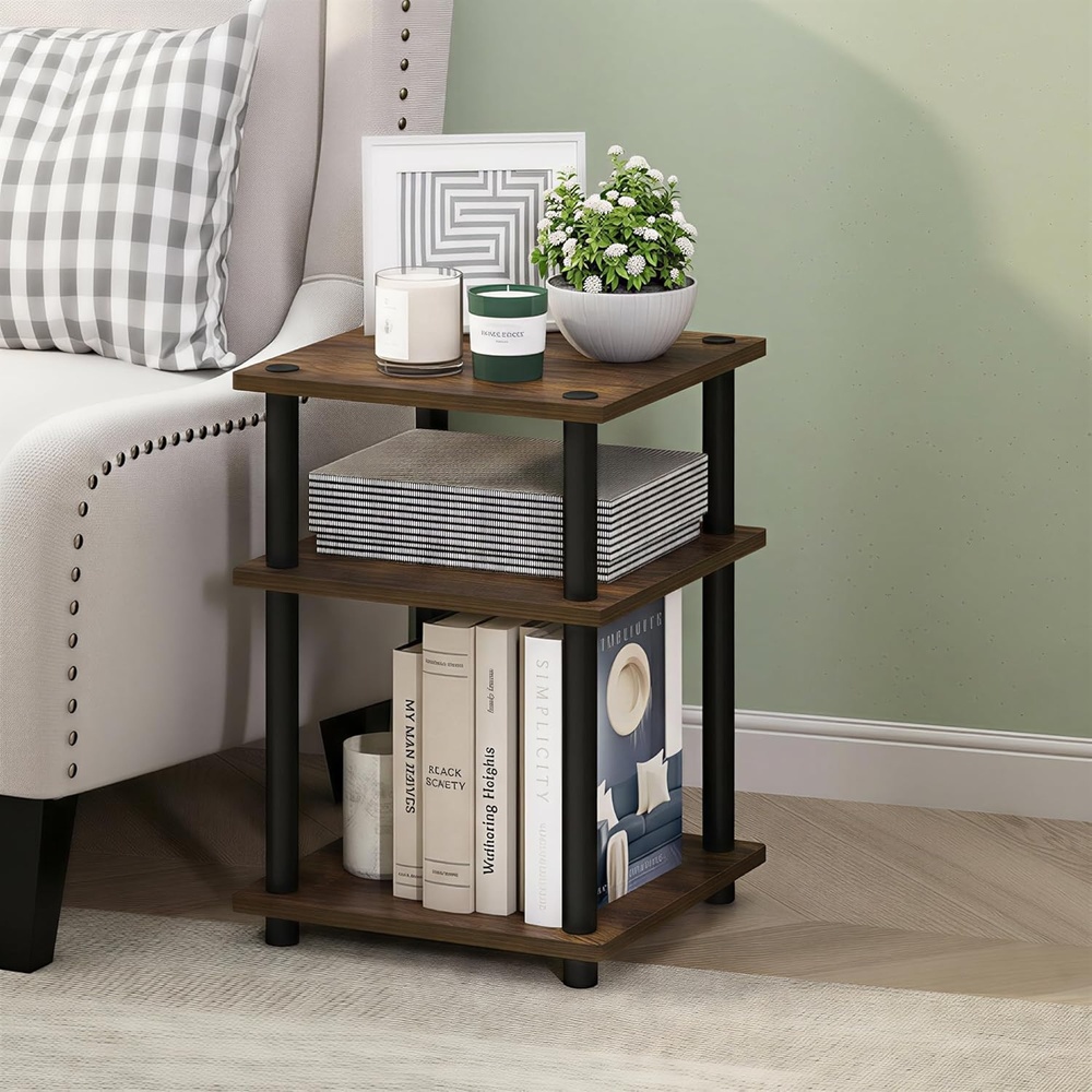image:imageFurinno TurnNTube Toolless Assembly Side Table Rustic Brown 3Tier End Table Night Stand Bedside Table for Living Room Bedroom Home Office Amber OakBlackAmber OakBlack