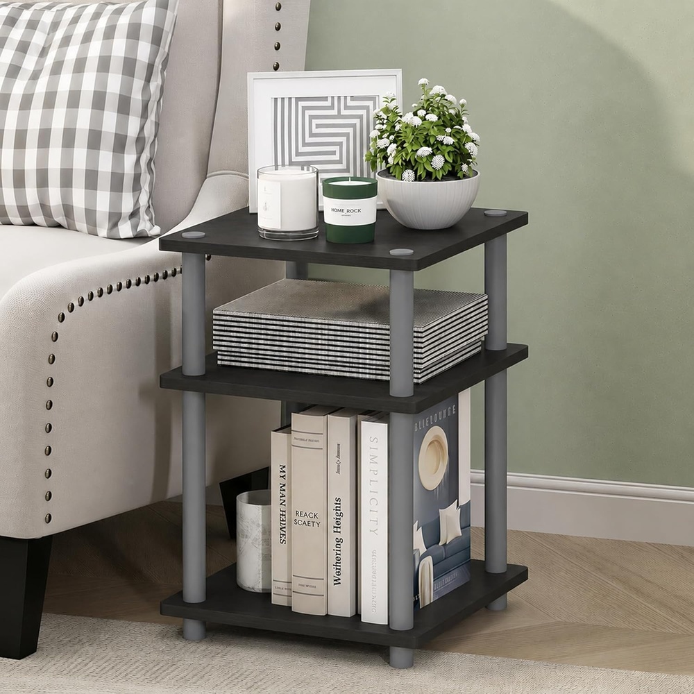 image:imageFurinno TurnNTube Toolless Assembly Side Table Rustic Brown 3Tier End Table Night Stand Bedside Table for Living Room Bedroom Home Office Amber OakBlackBlack EspressoBlack