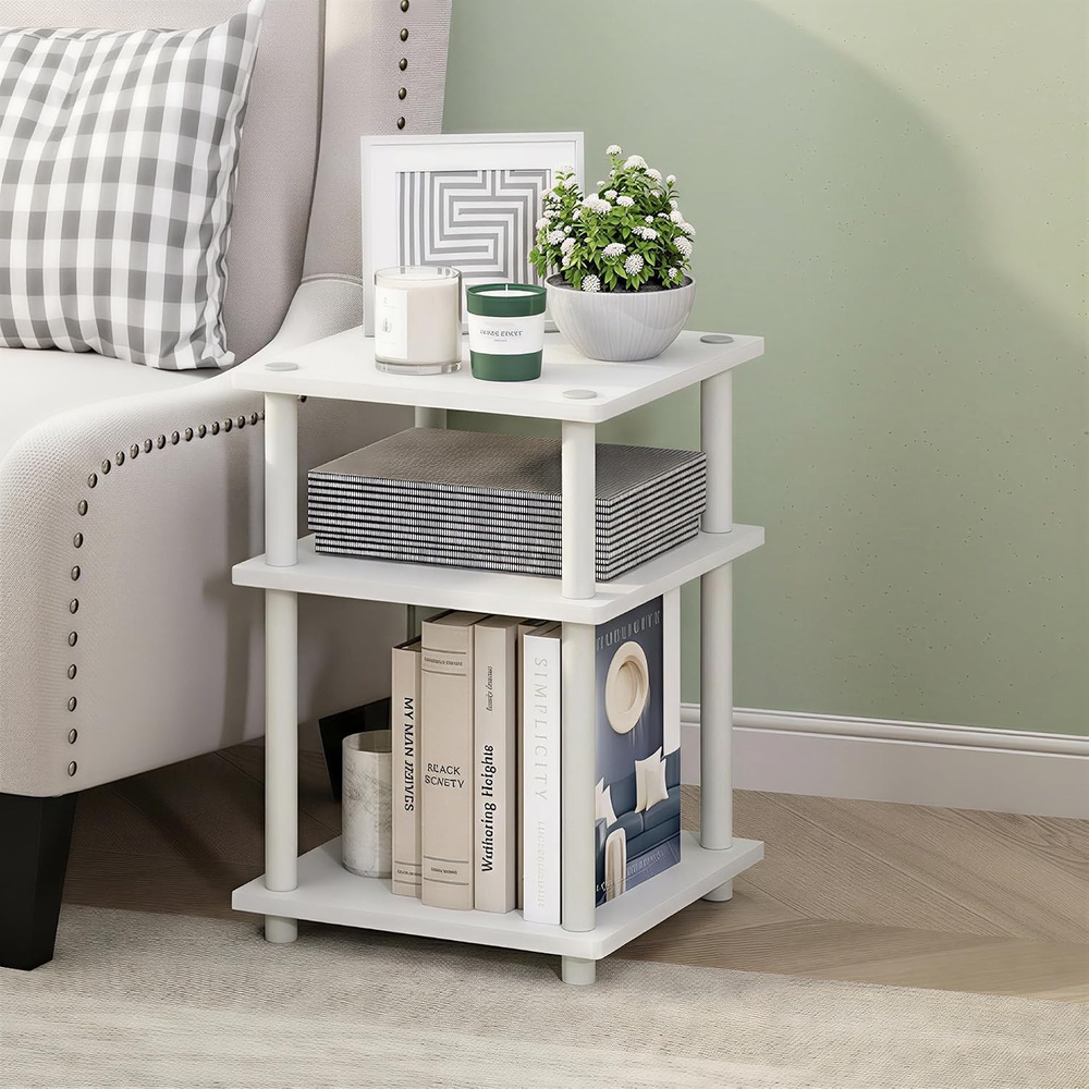 image:imageFurinno TurnNTube Toolless Assembly Side Table White 3Tier End Table Night Stand Bedside Table for Living Room Bedroom Home Office Plain WhiteWhitePlain WhiteWhite
