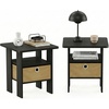 Furinno Andrey Side Table Set of 2, 2-Tier Grey End Table, Open Shelf Night Stand with Storage Bin, Nightstand, for Living Room, Bedroom, Home Office, Grey Oak(Black Espresso)