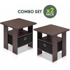 Furinno Andrey Side Table Set of 2, 2-Tier Grey End Table, Open Shelf Night Stand with Storage Bin, Nightstand, for Living Room, Bedroom, Home Office, Grey Oak(Dark Brown/Black)