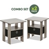 Furinno Andrey Side Table Set of 2, 2-Tier Grey End Table, Open Shelf Night Stand with Storage Bin, Nightstand, for Living Room, Bedroom, Home Office, Grey Oak(Grey Oak)