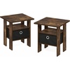 Furinno Andrey Side Table Set of 2, 2-Tier Grey End Table, Open Shelf Night Stand with Storage Bin, Nightstand, for Living Room, Bedroom, Home Office, Grey Oak(Amber Oak/Black)