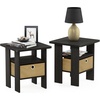 Furinno Andrey Side Table Set of 2, 2-Tier Grey End Table, Open Shelf Night Stand with Storage Bin, Nightstand, for Living Room, Bedroom, Home Office, Grey Oak(Black Espresso)