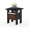 Furinno Andrey Side Table with Bin Drawer, Black End Table with Open Shelves, Night Stand, Bedside Table, for Living Room, Bedroom, Dark Americano(Dark Americano/Medium Brown)
