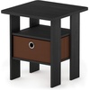 Furinno Andrey Side Table with Bin Drawer, Black End Table with Open Shelves, Night Stand, Bedside Table, for Living Room, Bedroom, Dark Americano(Dark Americano/Medium Brown)