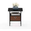 Furinno Andrey Side Table with Bin Drawer, Black End Table with Open Shelves, Night Stand, Bedside Table, for Living Room, Bedroom, Dark Americano(Dark Americano/Medium Brown)