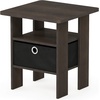 Furinno Andrey Side Table with Bin Drawer, Brown End Table with Open Shelves, Night Stand, Bedside Table, for Living Room, Bedroom, Dark Brown(Dark Brown/Black)