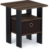 Furinno Andrey Side Table with Bin Drawer, Pink End Table with Open Shelves, Night Stand, Bedside Table, for Living Room, Bedroom, Pink(Brown Walnut/Dark Brown)
