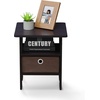 Furinno Andrey Side Table with Bin Drawer, Pink End Table with Open Shelves, Night Stand, Bedside Table, for Living Room, Bedroom, Pink(Dark Mocha)
