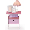 Furinno Andrey Side Table with Bin Drawer, Pink End Table with Open Shelves, Night Stand, Bedside Table, for Living Room, Bedroom, Pink(Soft Pink)