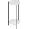 Furinno Besi 2-Tier Tall Round Side Table with Metal Legs, Metal Frame, White End Table, Night Stand, Bedside Table with Open Shelf, for Living Room, Bedroom, Plain White(Light Marble)