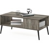 Furinno Claude 2-Tier Black Coffee Table, Mid-Century Style Coffee Table with Wooden-Legs, Side Table with Open Shelf, for Living Room, Bedroom, Home Office, Black Espresso(Grey Oak)