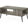 Furinno Claude 2-Tier Black Coffee Table, Mid-Century Style Coffee Table with Wooden-Legs, Side Table with Open Shelf, for Living Room, Bedroom, Home Office, Black Espresso(Grey Oak)