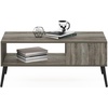 Furinno Claude 2-Tier Black Coffee Table, Mid-Century Style Coffee Table with Wooden-Legs, Side Table with Open Shelf, for Living Room, Bedroom, Home Office, Black Espresso(Grey Oak)