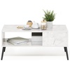 Furinno Claude 2-Tier Black Coffee Table, Mid-Century Style Coffee Table with Wooden-Legs, Side Table with Open Shelf, for Living Room, Bedroom, Home Office, Black Espresso(Light Marble)
