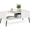 Furinno Claude 2-Tier Black Coffee Table, Mid-Century Style Coffee Table with Wooden-Legs, Side Table with Open Shelf, for Living Room, Bedroom, Home Office, Black Espresso(Light Marble)