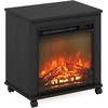 Furinno Jensen Side Table, Fireplace End Table with Wheels, Electric Fireplace Night Stand, Bedside Table, for Living Room, Bedroom, Dark Americano