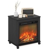 Furinno Jensen Side Table, Fireplace End Table with Wheels, Electric Fireplace Night Stand, Bedside Table, for Living Room, Bedroom, Dark Americano